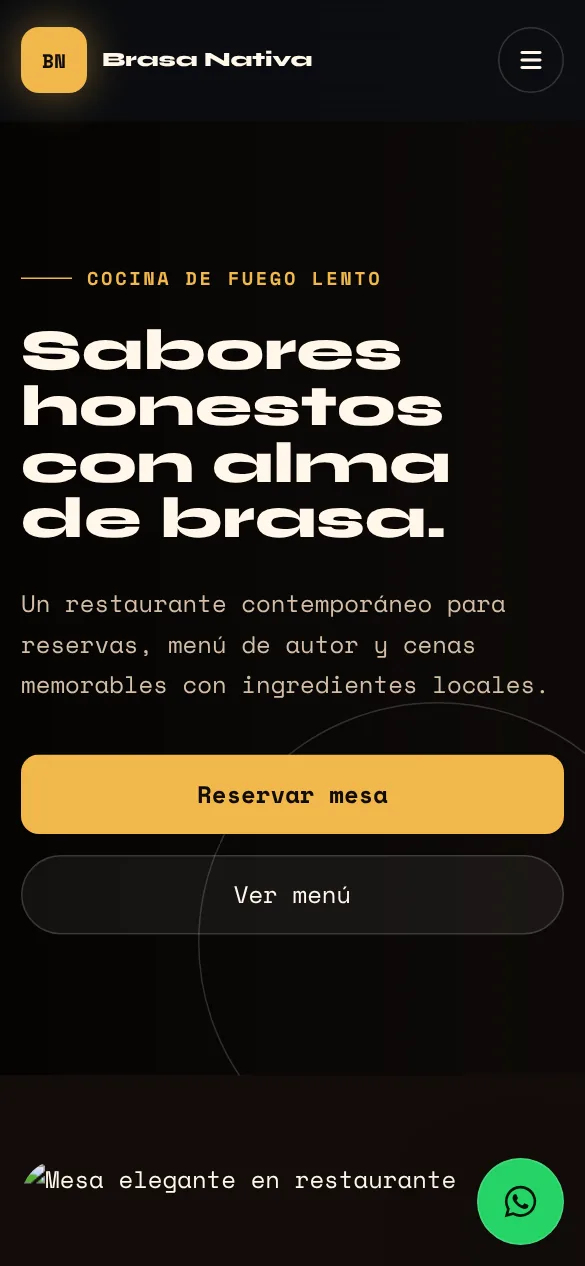 Brasa Nativa: vista en celular de la demo CB-02