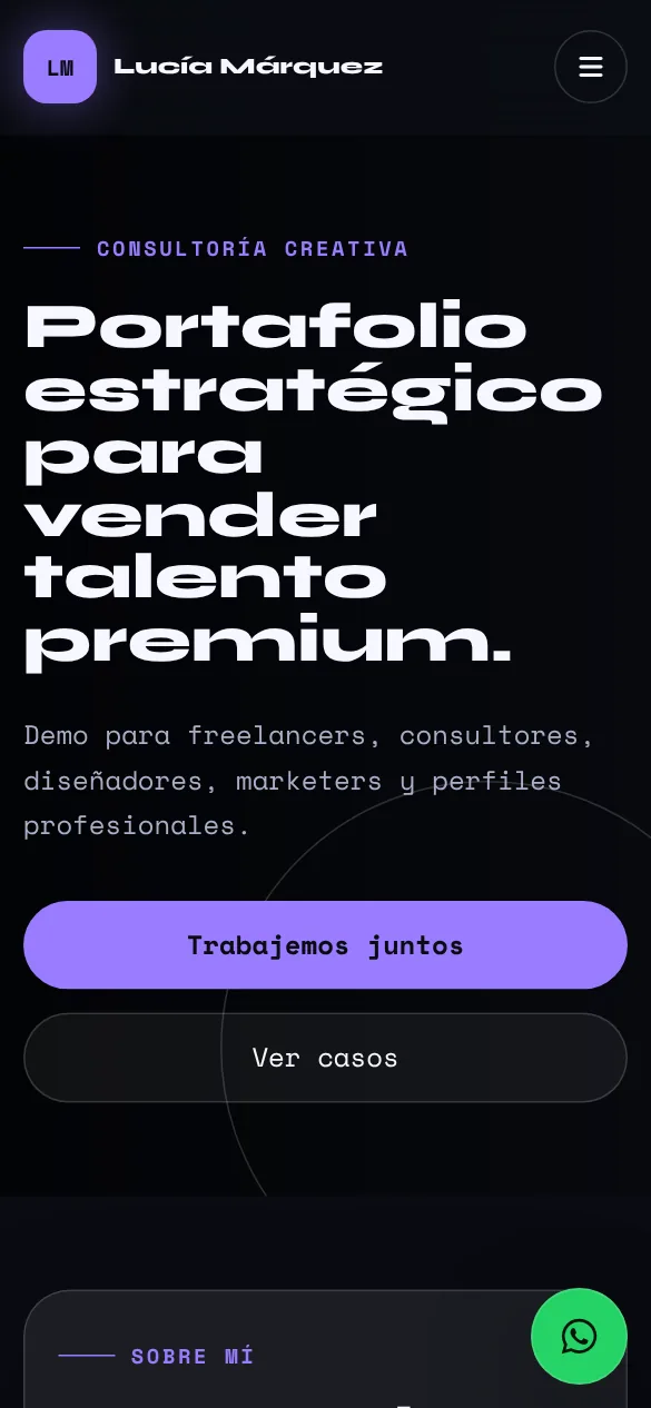 Lucía Márquez Studio: vista en celular de la demo CB-03