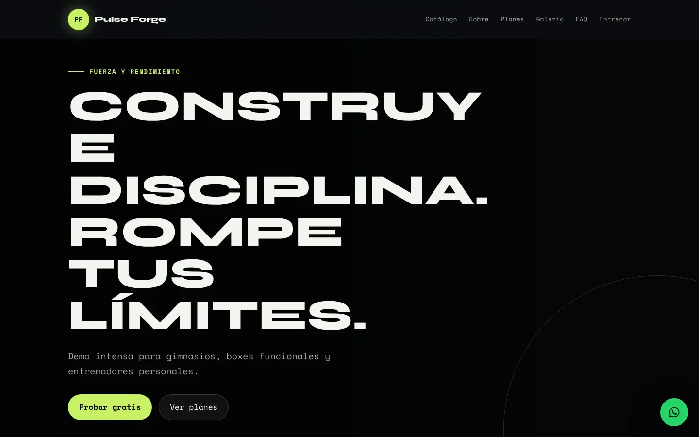 Pulse Forge Gym: captura de escritorio de la demo CB-10